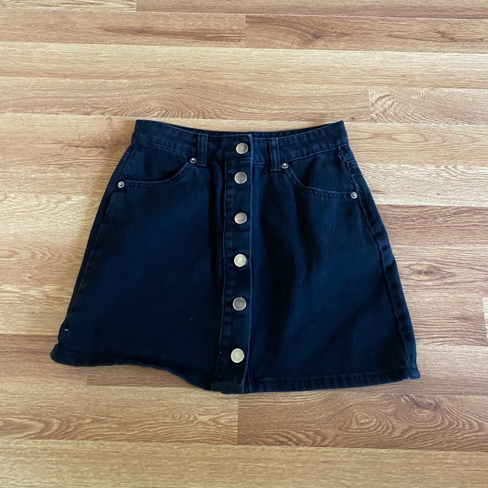 Black Jean Skirt with Buttons